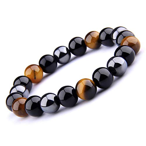 UEUC Bracelet Triple Protection Oeil de Tigre, Perles en hématite