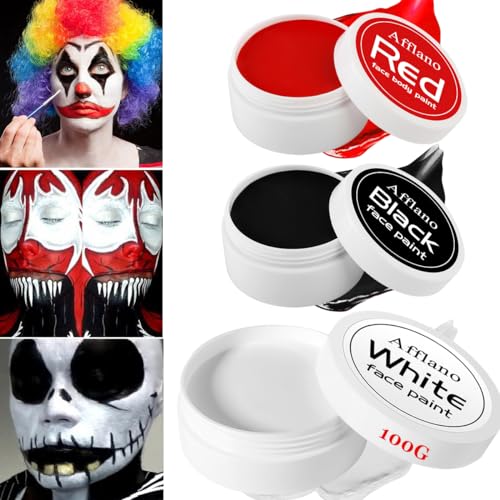 Peinture Visage Noir Blanc Rouge Maquillage Clown Halloween Makeup, Afflano