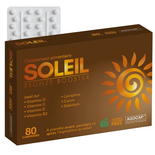 Soleil, Autobronzant Gelule. Accelerateur de bronzage avec Bêtacarotène, Sélénium, Lycopène,